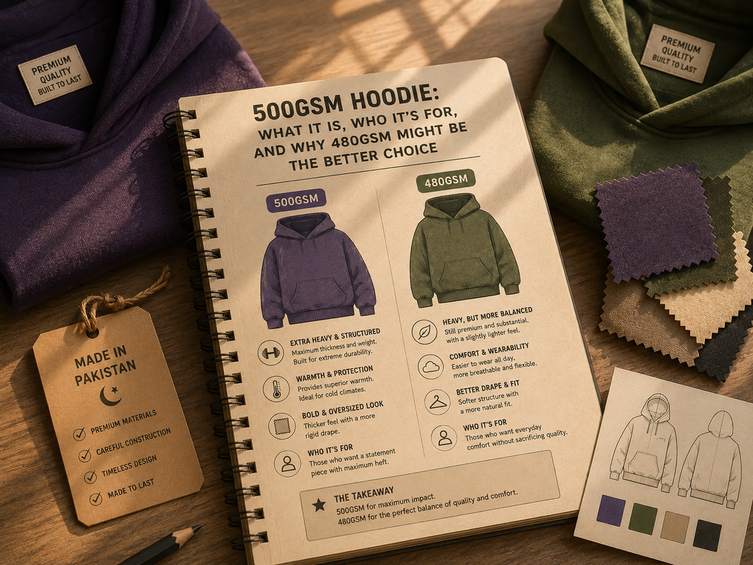 Premium 500GSM hoodie and 480GSM hoodie comparison by Loopback Apparel for modern streetwear brands.