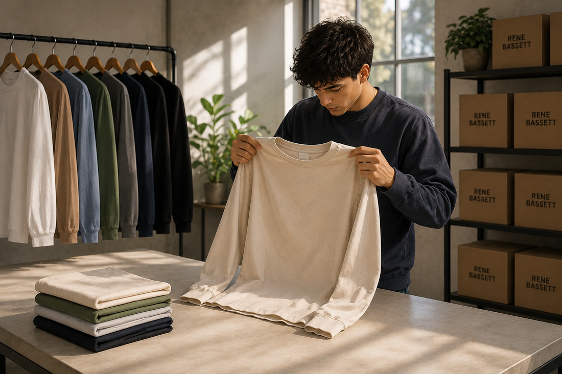 Premium blank long sleeve shirt wholesale collection manufactured for clothing brands by Loopback Apparel.