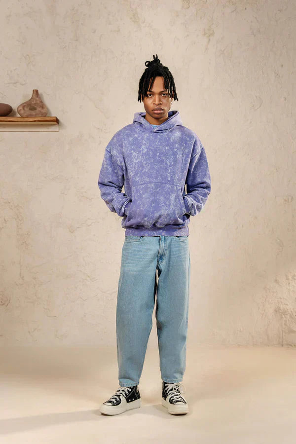 Purple drop shoulder hoodies and baggy jeans