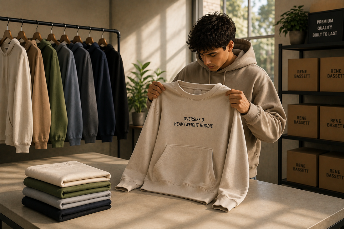 Premium heavyweight hoodies manufactured by Loopback Apparel featuring oversized fit and heavyweight cotton fleece.