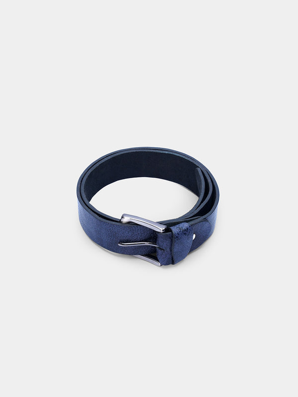 BLUE TEXTURE LEATHER BELT - LOOPBACK APPAREL