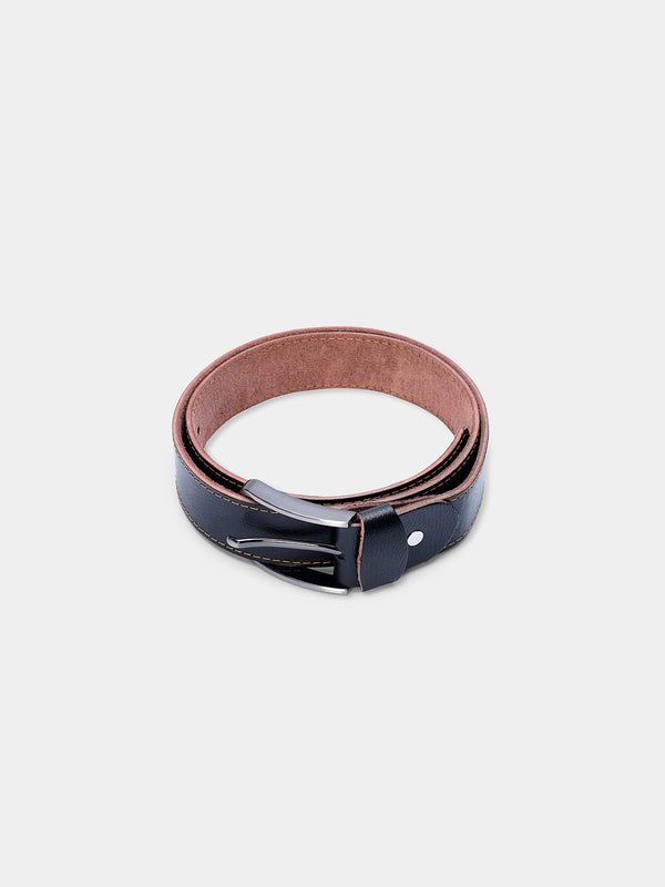 BLACK TEXTURE WITH SEAM LEATHER BELT - LOOPBACK APPAREL