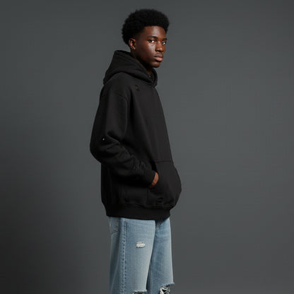 Black Distress Oversized Hoodie