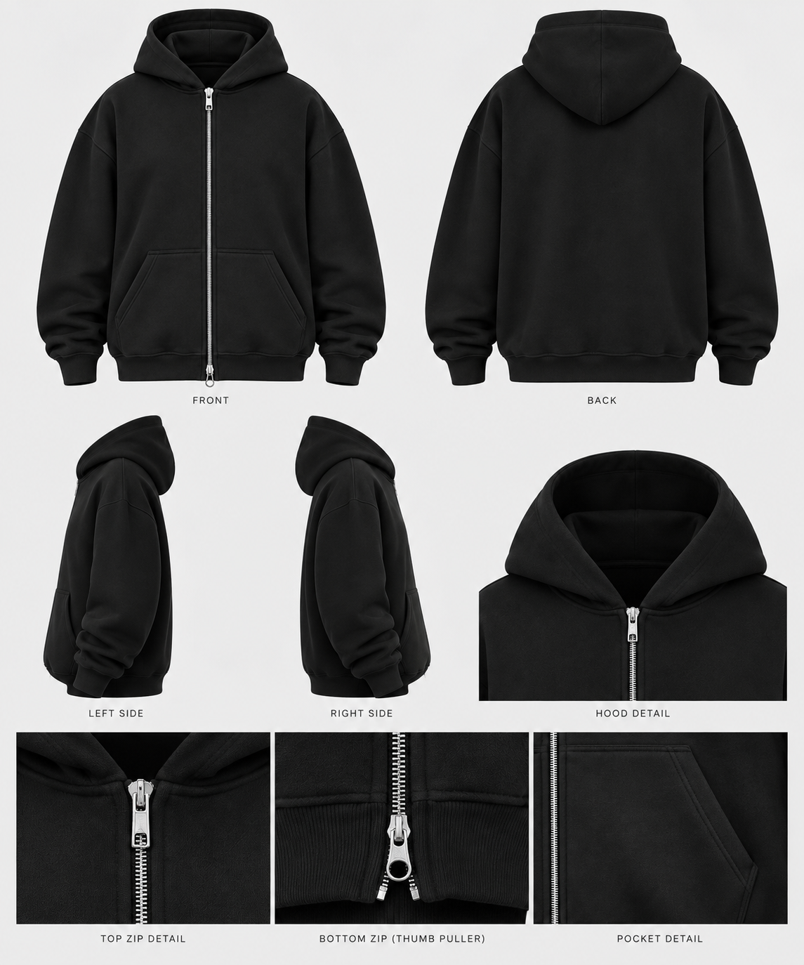 Double-Zip Hoodie Black