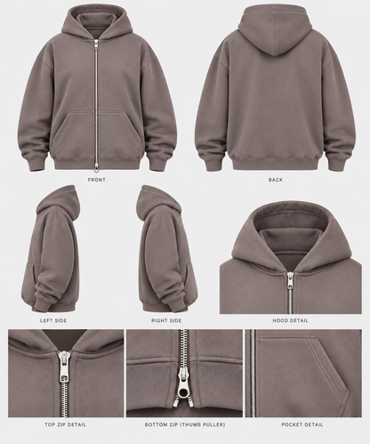 Double-Zip Hoodie Smoky Quartz