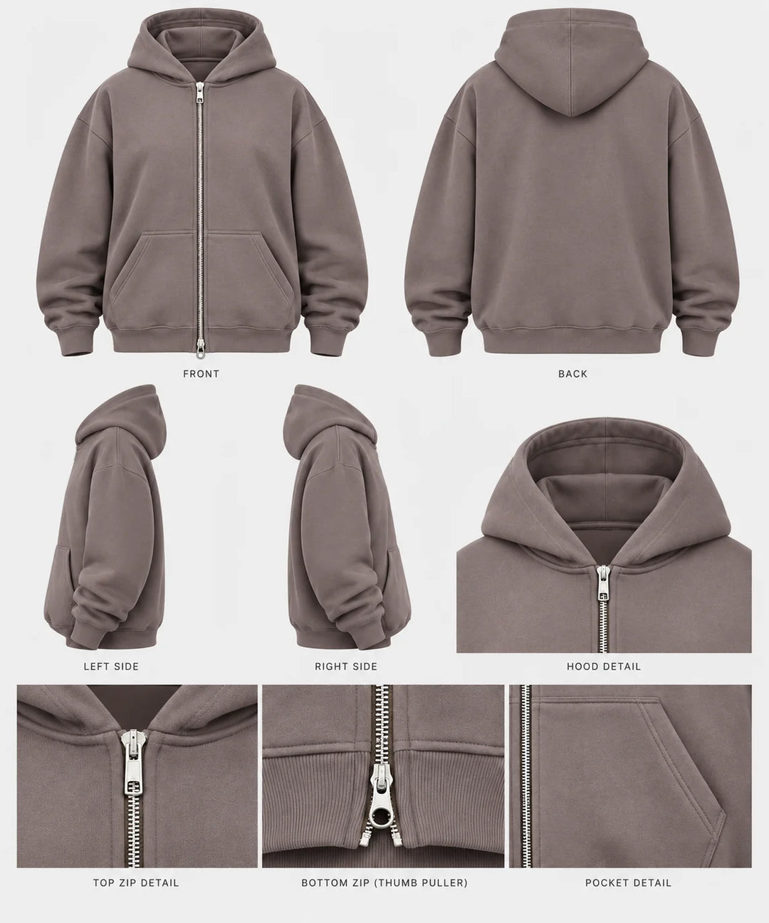 Double-Zip Hoodie Smoky Quartz