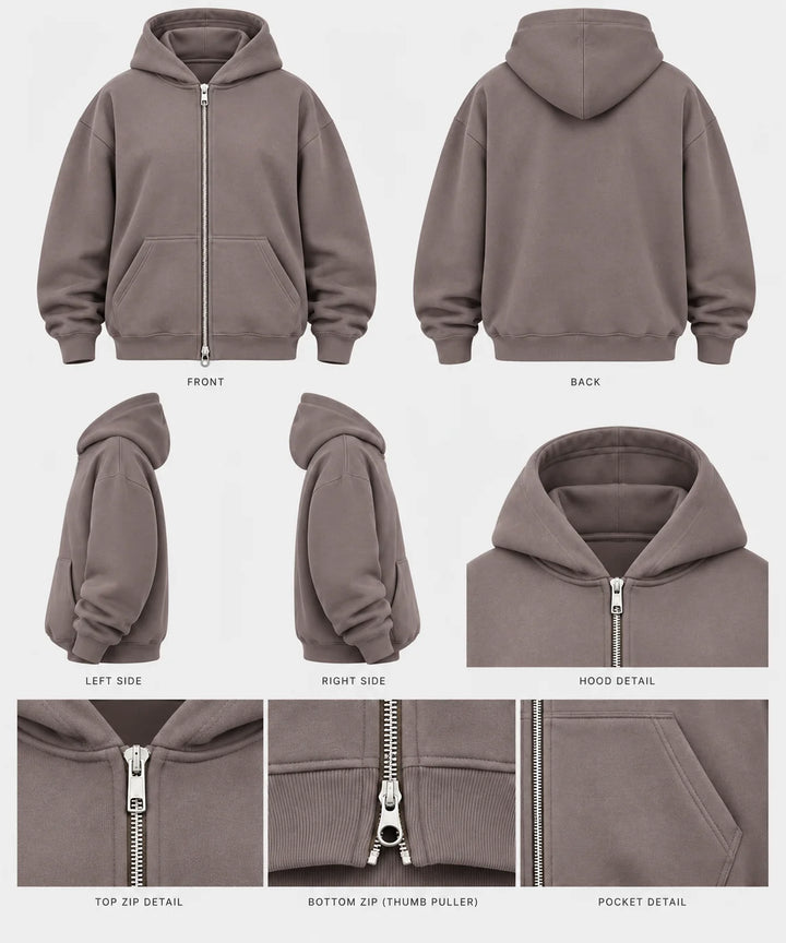 Double-Zip Hoodie Smoky Quartz