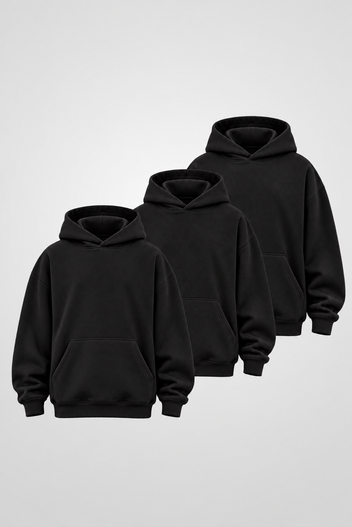Three Black Drop Shoulder Hoodies - LOOPBACK APPAREL