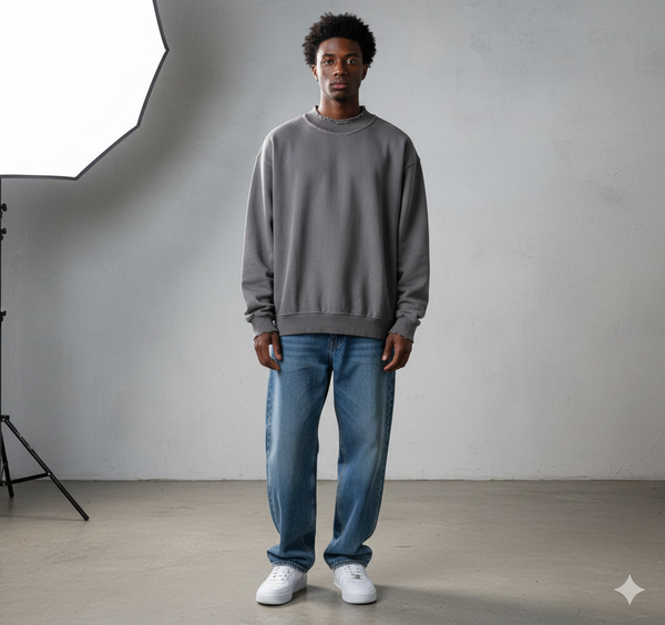 Grey Distress Oversized Sweatshirt