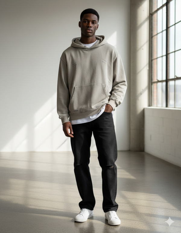 Shoe Grey Distress Oversized Hoodie