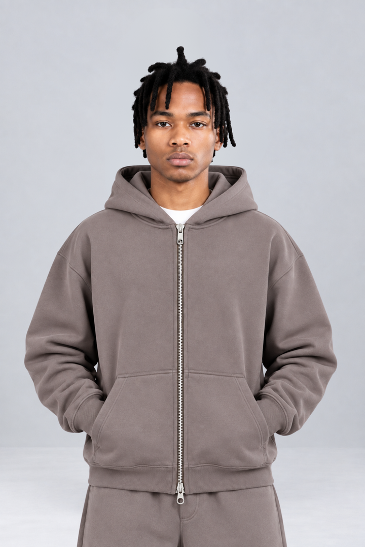 Double-Zip Hoodie Smoky Quartz