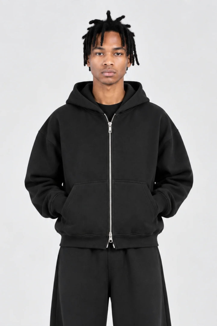 Double-Zip Hoodie Black
