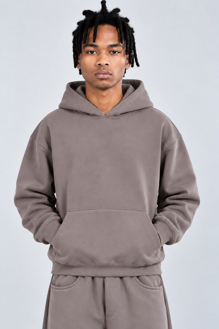 Drop Shoulder Hoodie Warm Grey