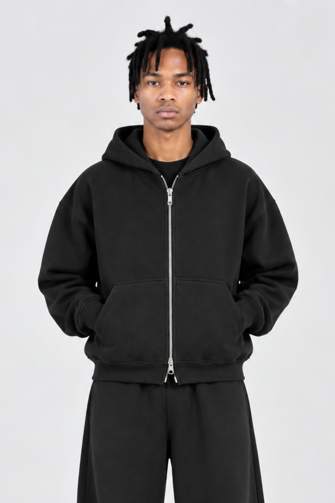 Double-Zip Hoodie Black