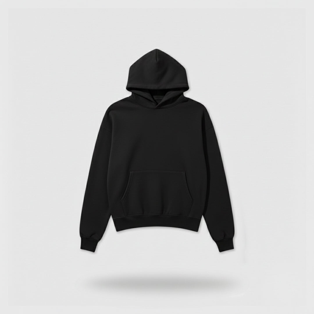 loopback Oversized Black Hoodie 480 GSM boxy fit and crop body
